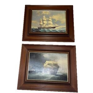 Vtg Maritime Sailing Ships Prints The Lancaster, Gilbraltar Framed 14.75x11.75”
